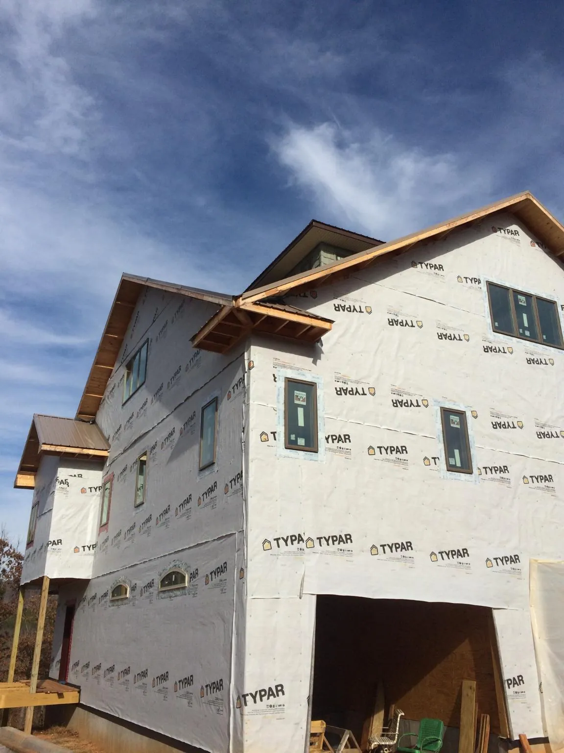 Stick built house wrapped in Typar with new roof framing and dormers in Glen Burnie